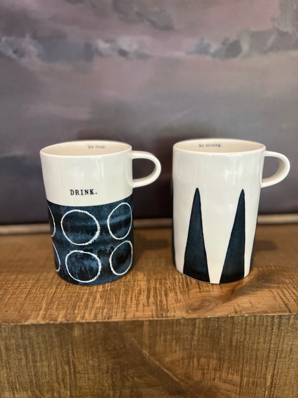 RAE DUNN Indigo Dreams RARE DRINK Be True & Be Strong Tall Mug Set VHTF